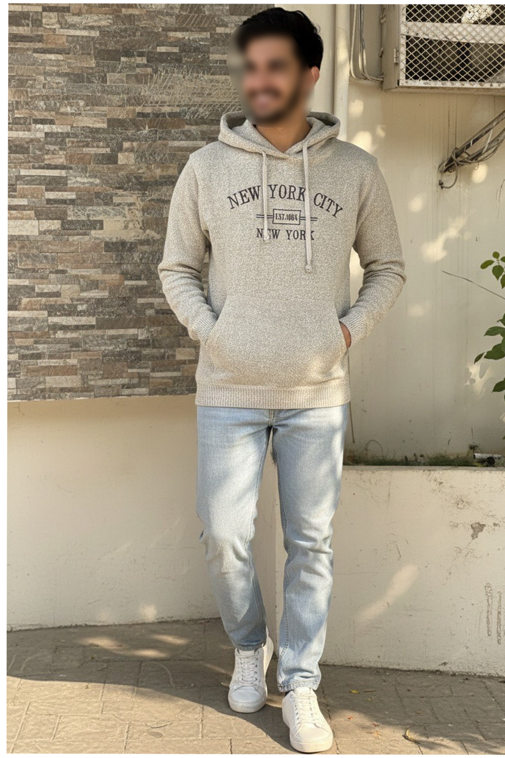 GREY HOODIE SIMPLE EMB